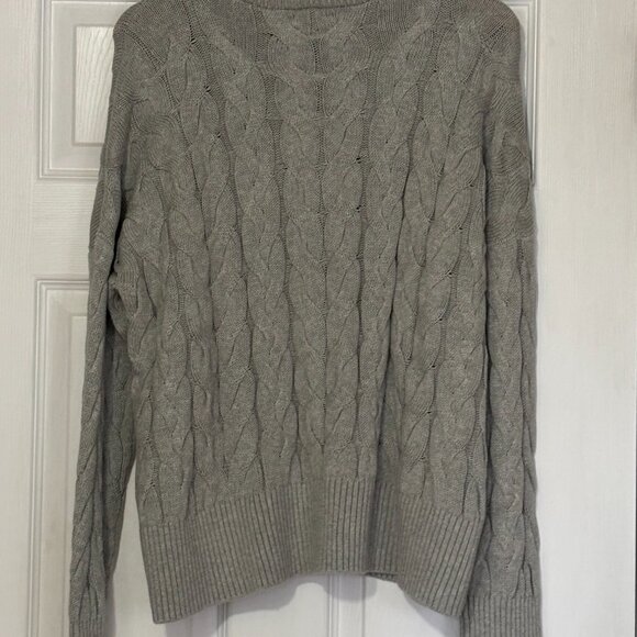 Grey Cable Knit Half Zip Sweater by Land's End (Size: Lg) - Picture 2 of 5